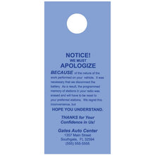 Load image into Gallery viewer, Custom Hang Tags Service Department New Mexico Independent Auto Dealers Association Store Blue