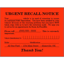 Load image into Gallery viewer, Imprinted Urgent Recall Notice Service Department New Mexico Independent Auto Dealers Association Store