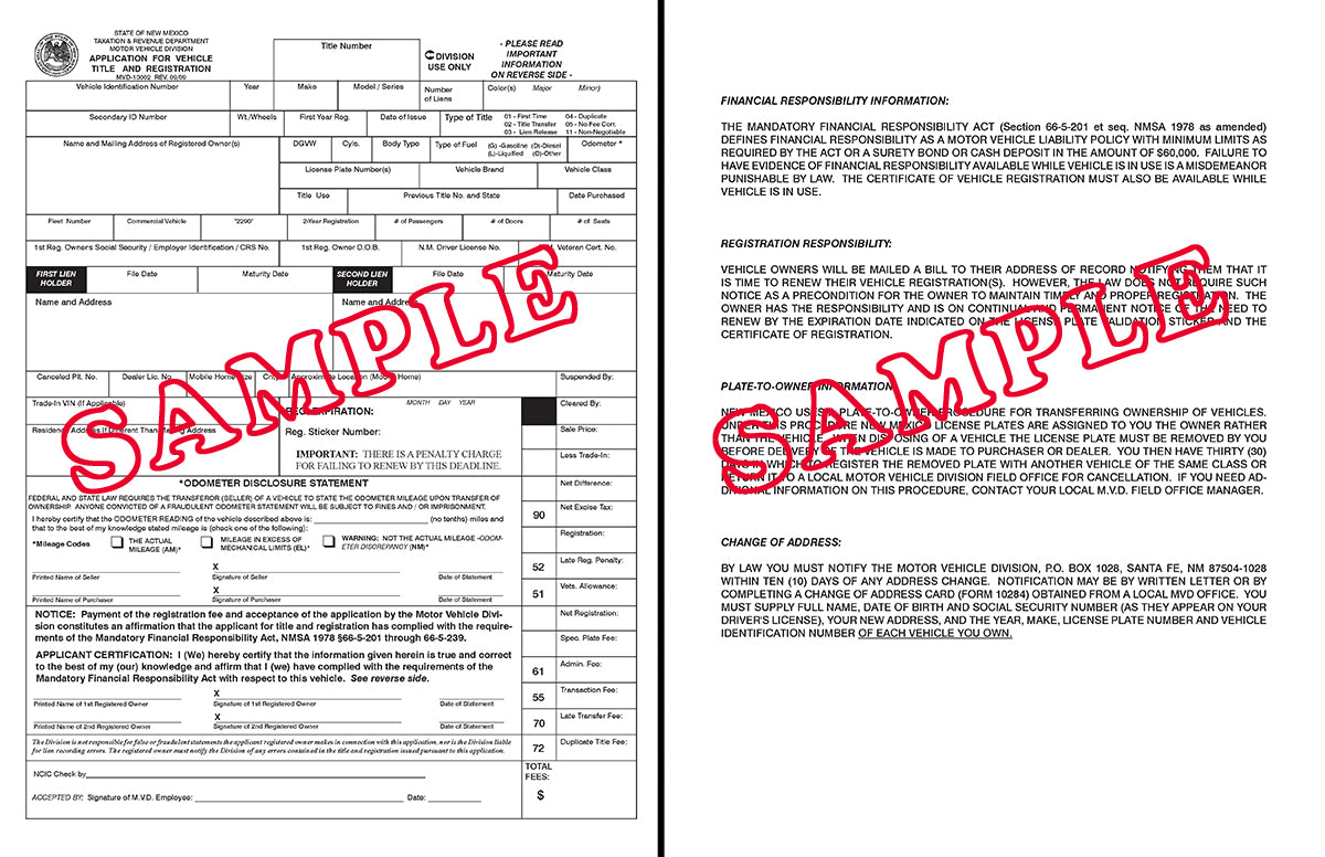 Title Application and Registration New Mexico Independent Auto