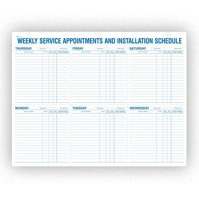 Weekly Service Appointment and Installation Schedule Service Department New Mexico Independent Auto Dealers Association Store