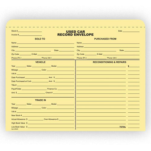 Used Car Record Envelope Sales Department New Mexico Independent Auto Dealers Association Store 500 Per Box