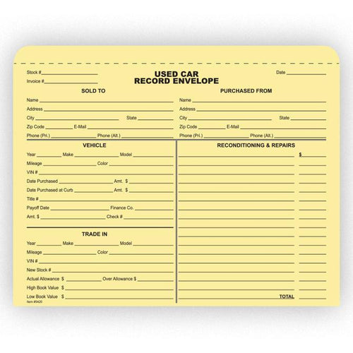 Used Car Record Envelope (100 Per Box) Sales Department New Mexico Independent Auto Dealers Association Store