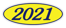 Load image into Gallery viewer, Oval Year Window Stickers Sales Department New Mexico Independent Auto Dealers Association Store 2021 Navy Blue on Yellow
