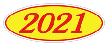 Load image into Gallery viewer, Oval Year Window Stickers Sales Department New Mexico Independent Auto Dealers Association Store 2021 Red on Yellow
