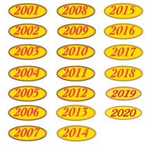 Load image into Gallery viewer, Oval Year Window Stickers Sales Department New Mexico Independent Auto Dealers Association Store 2001 Red on Yellow
