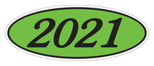 Load image into Gallery viewer, Oval Year Window Stickers Sales Department New Mexico Independent Auto Dealers Association Store 2021 Black on Green
