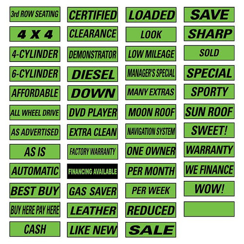 Slogan Window Stickers - Fluorescent Green and Black Sales Department New Mexico Independent Auto Dealers Association Store