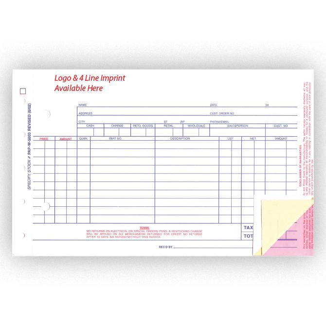 Imprinted Parts Invoice Parts Department New Mexico Independent Auto Dealers Association Store