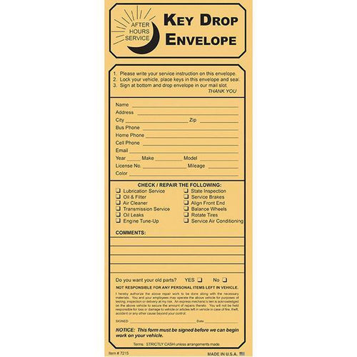 Kraft Key Drop Night Drop Envelopes (100 Per Box) Service Department New Mexico Independent Auto Dealers Association Store Kraft Key Drop with Checklist