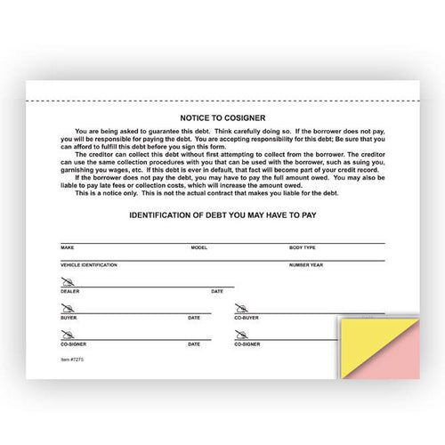 Notice to Co-Signer Office Forms New Mexico Independent Auto Dealers Association Store
