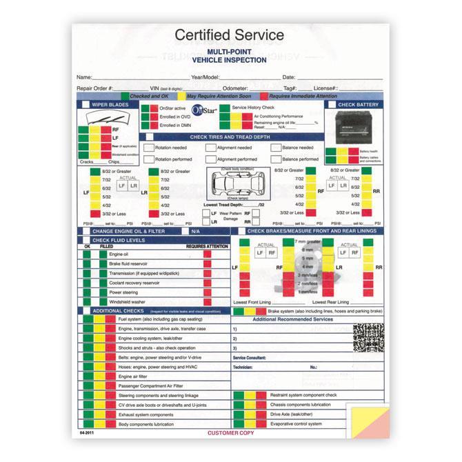 Multi-Point Inspection Forms - GM Service Department New Mexico Independent Auto Dealers Association Store