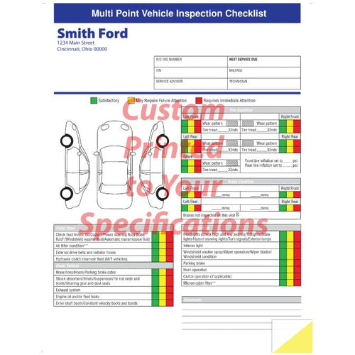 Custom Multi-Point Inspection Forms Service Department New Mexico Independent Auto Dealers Association Store 8 1/2