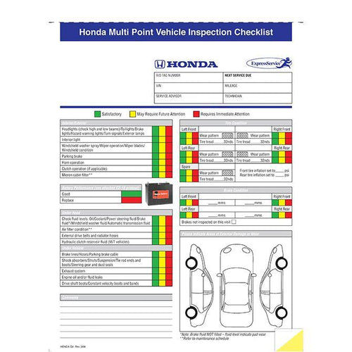 Multi-Point Inspection Forms - Honda Service Department New Mexico Independent Auto Dealers Association Store
