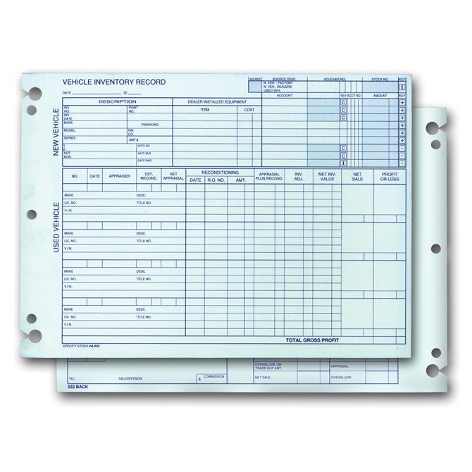 Vehicle Inventory Records Office Forms New Mexico Independent Auto Dealers Association Store (Form #A-532)