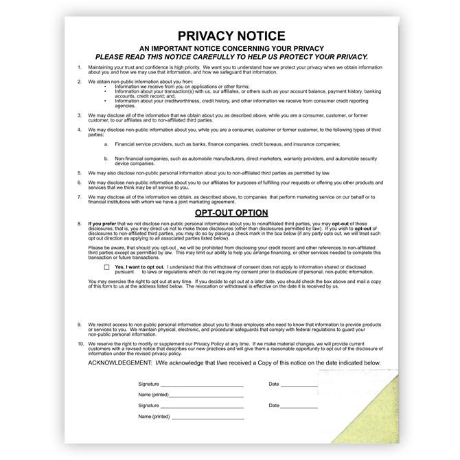 Privacy Notice Office Forms New Mexico Independent Auto Dealers Association Store