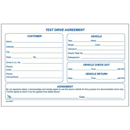 Test Drive Agreement Form Office Forms New Mexico Independent Auto Dealers Association Store