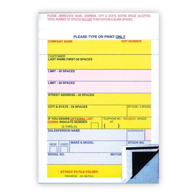 Vehicle Deal Labels (3-Part) - Permanent Adhesive Sales Department New Mexico Independent Auto Dealers Association Store