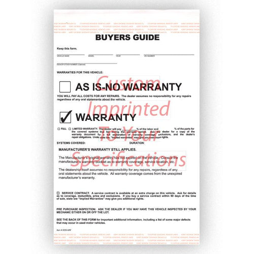 Imprinted Buyers Guide Sales Department New Mexico Independent Auto Dealers Association Store Manufacturer Warranty