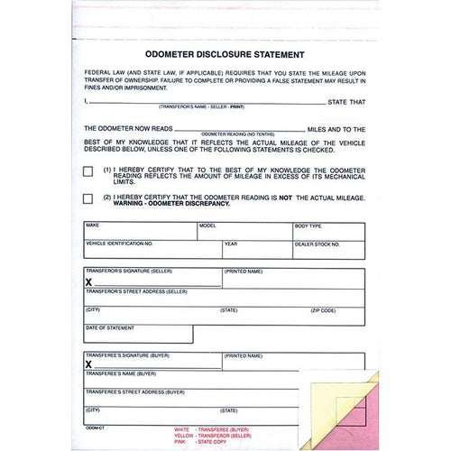 Odometer Disclosure Statements (Form ODOM-CT) Sales Department New Mexico Independent Auto Dealers Association Store