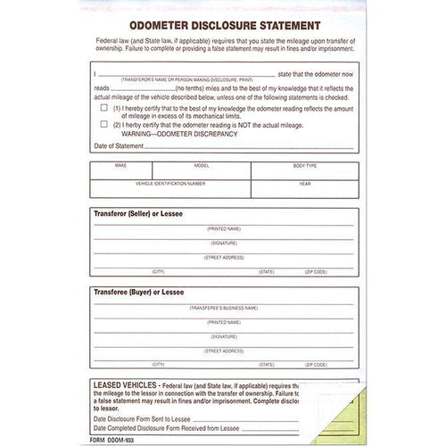 Odometer Disclosure Statements (Form ODOM-933) Sales Department New Mexico Independent Auto Dealers Association Store