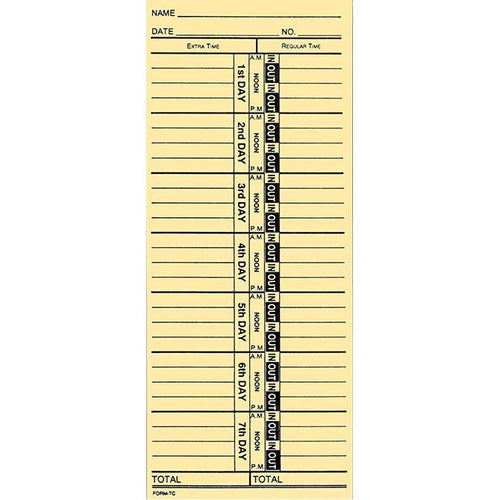 Time Clock Cards (Form TC-1) Office Forms New Mexico Independent Auto Dealers Association Store