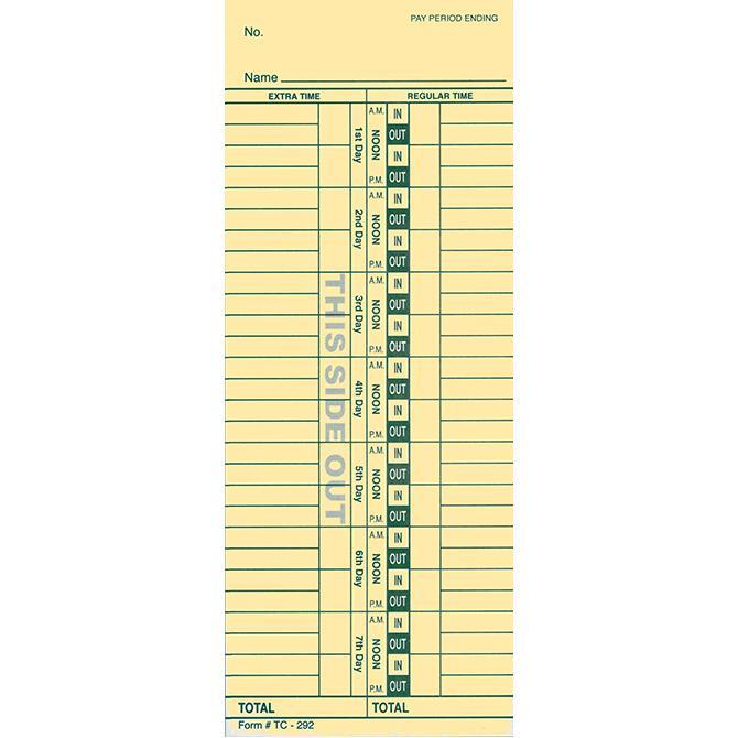 Time Clock Cards (Form TC-292 2-sided) Office Forms New Mexico Independent Auto Dealers Association Store