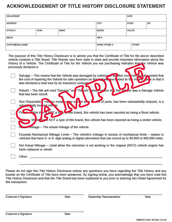 Acknowledgement of Title History Disclosure New Mexico Independent