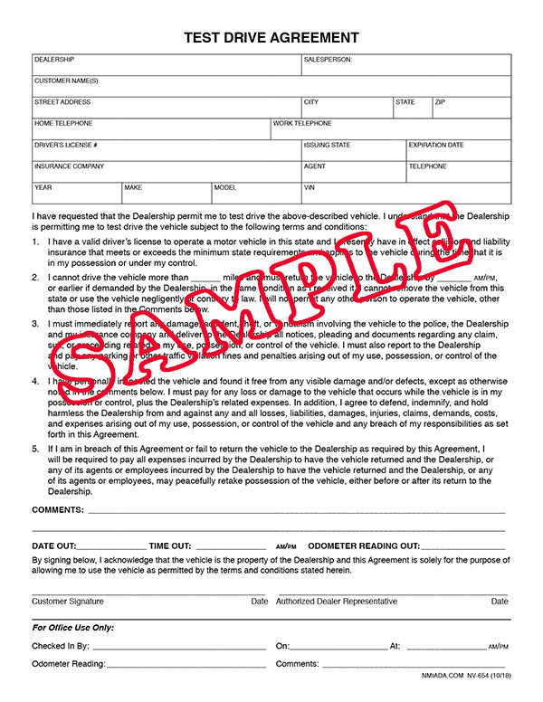 Test Drive Form Example Test Drive Agreement – New Mexico Independent Auto Dealers Association ...
